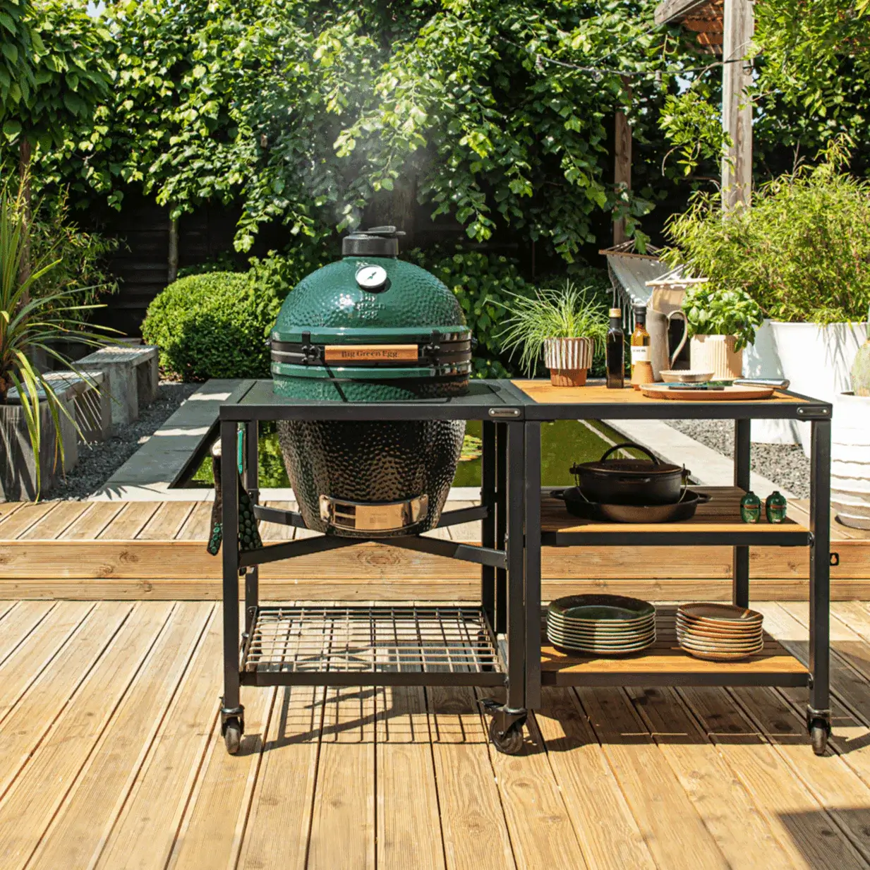 Large Big Green Egg in Modular Nest with Expansion and 3 Acacia Inserts Package - Image 5